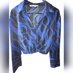 ZARA French Knot Wavy Print Blouse